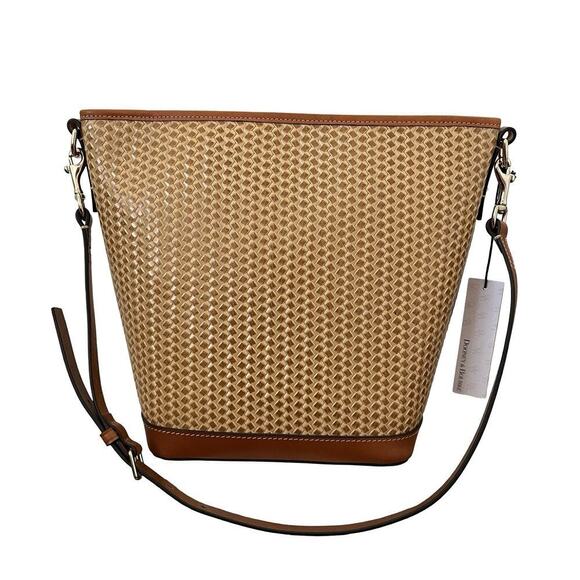 Dooney & Bourke Camden Woven LARGE Hobo Tote in Camel Brown Leather Purse FLAW - Picture 2 of 16